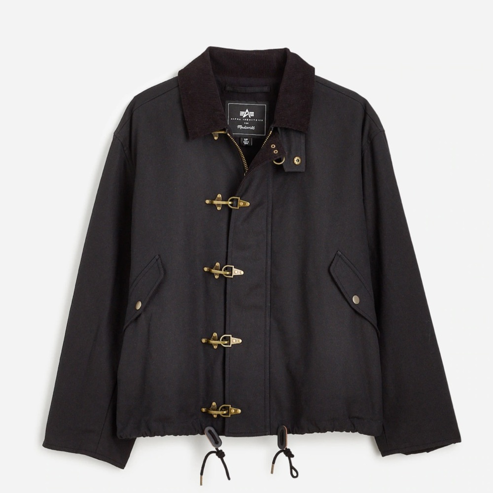 Madewell x Alpha Industries Black Waxed Cotton Car Coat, XL